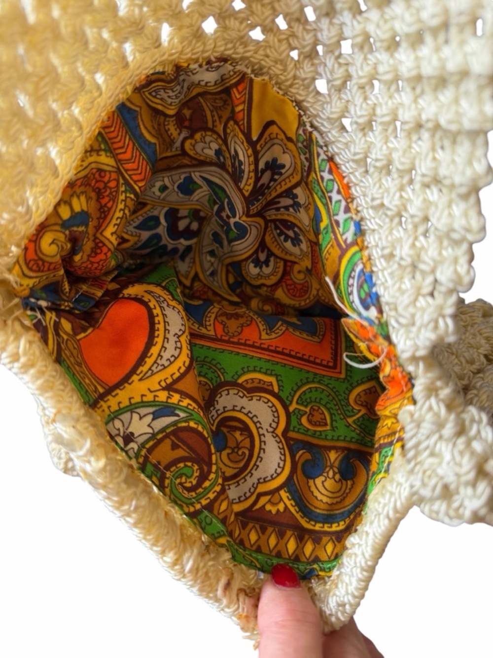 Vintage Macrame Mini Purse Boho Crochet Crossbody Bag 70s Style Lined Small - Picture 5 of 7